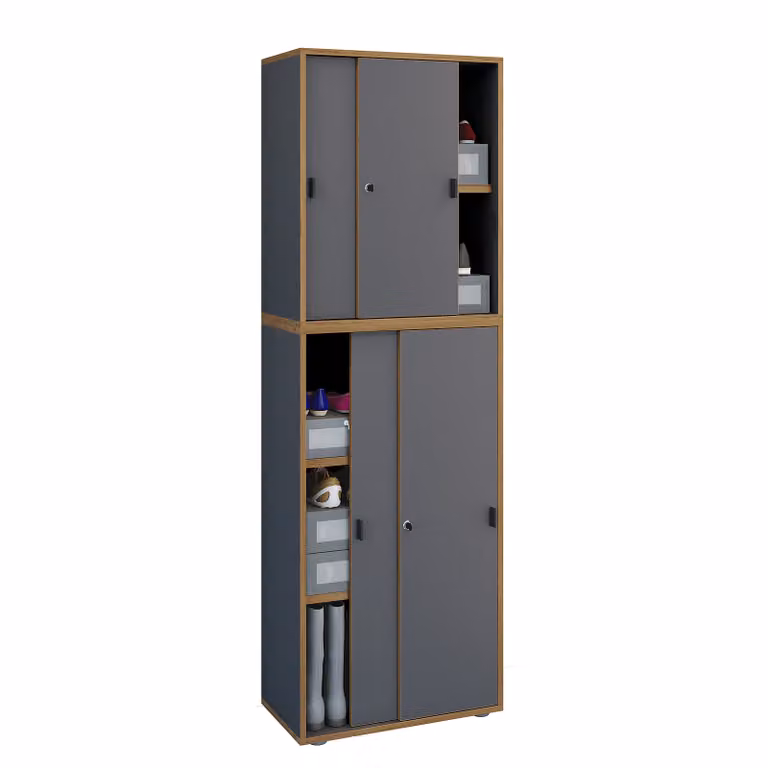 home24 Schoenenkast met schuifdeuren grijs/antracietkleurig
