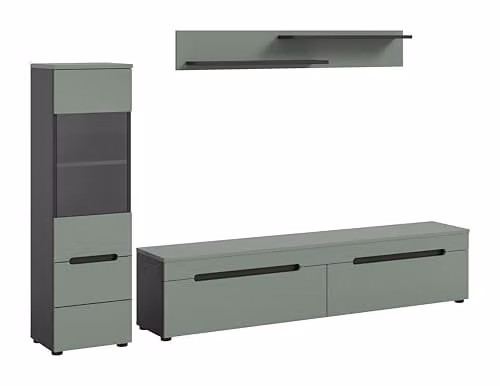 Xonox.home Woonwandcombinatie Canu 2-delig - Basalt grijs en Smoke Green - B/D/H: 221 x 141 x 33 cm