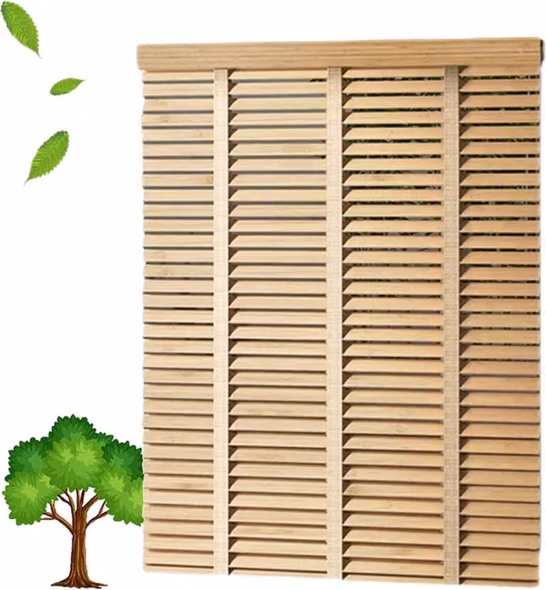 Houten Jaloezieën Natuurlijk - Horizontale Raambekleding van Massief Hout - Breedte: 160 cm, Hoogte: 120 cm