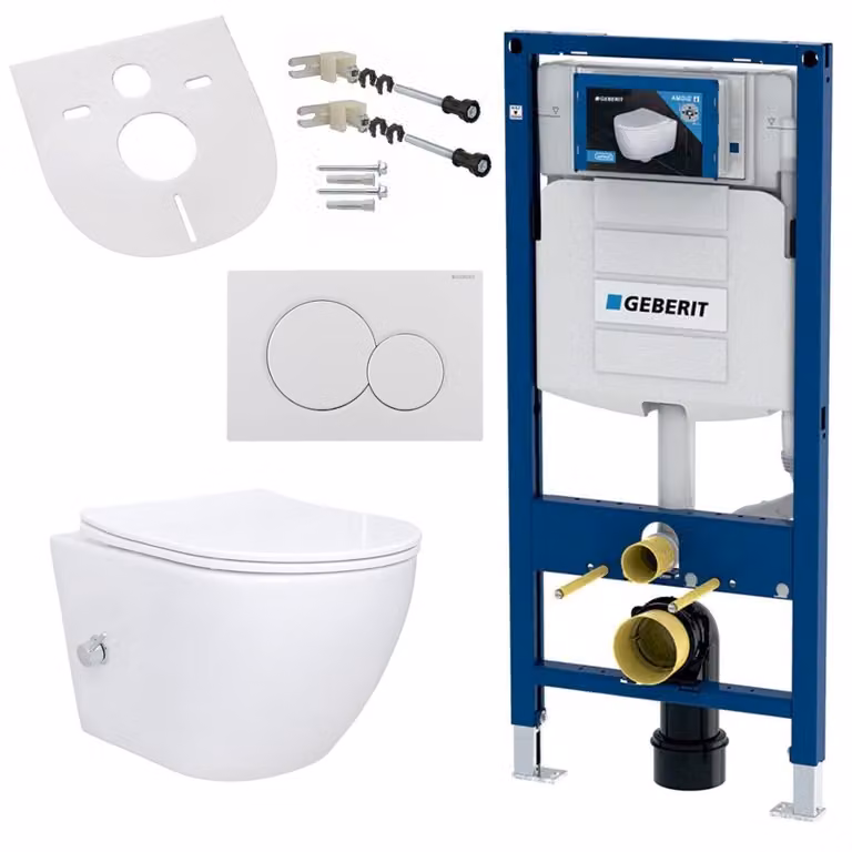 Geberit WC-compleetset AL55800-SET met wandcloset, soft-close toiletbril en bedieningsplaat (3/6 liter), wandhangend, keramisch