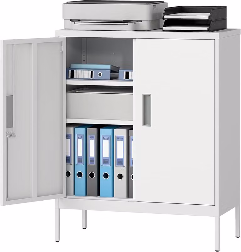 Witte metalen aktenschrank met slot en verstelbare legborden, B/D/H: 80 x 40 x 100 cm