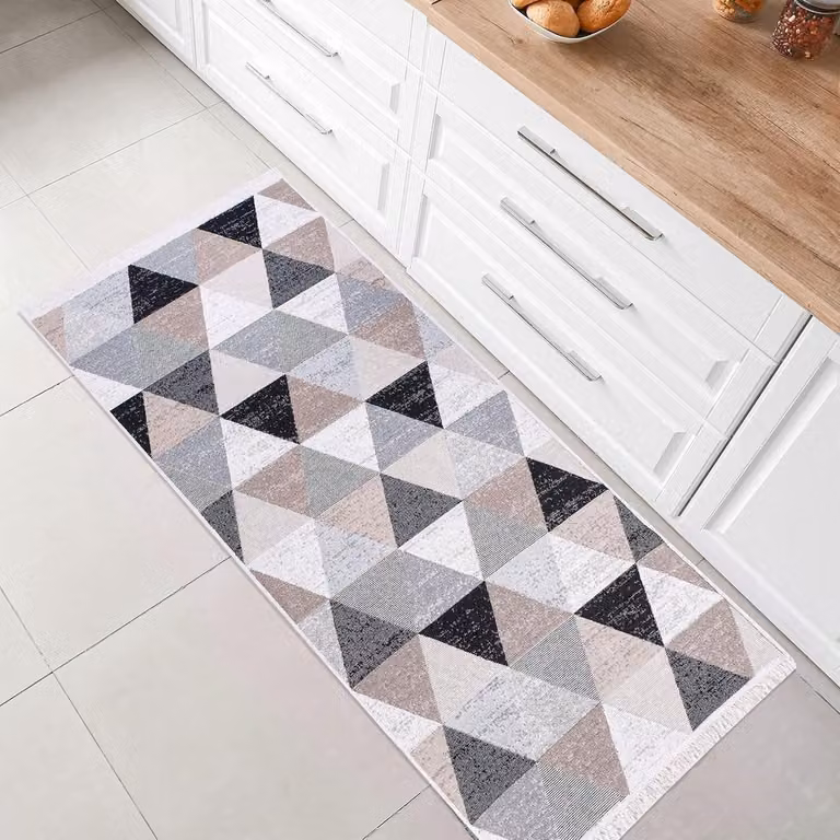 Boho Kelim Tapijtloper Grijs Geruit, Breedte: 60 cm, Lengte: 180 cm