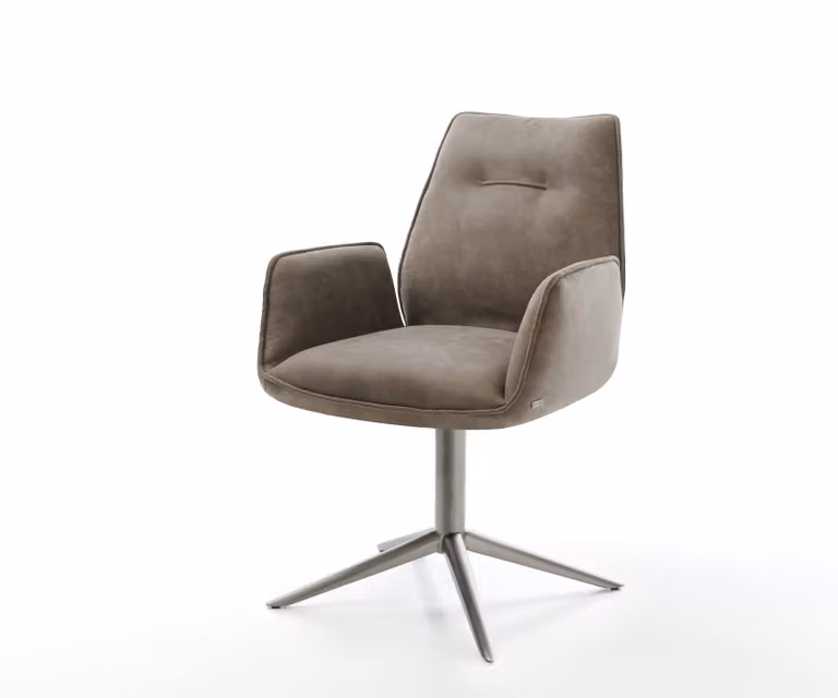 DELIFE Draaistoel met armleuningen, Microvezel, Grijs/Beige, 360 graden draaibaar