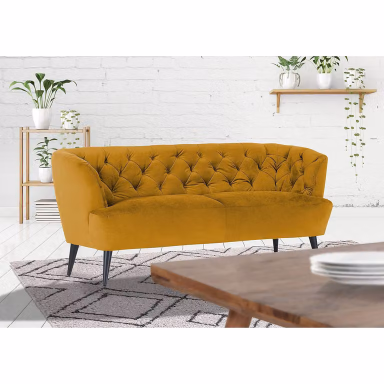 home24 Keukenbank Burdett Chesterfield 170 cm geel/zwart