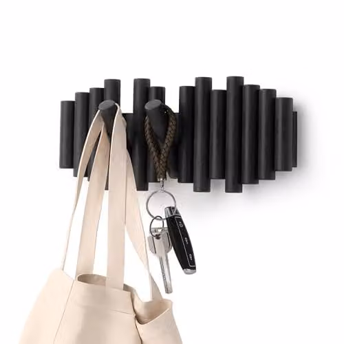 Umbra Picket Wandkapstok met 5 inklapbare haken, zwart, Breedte: 38 cm