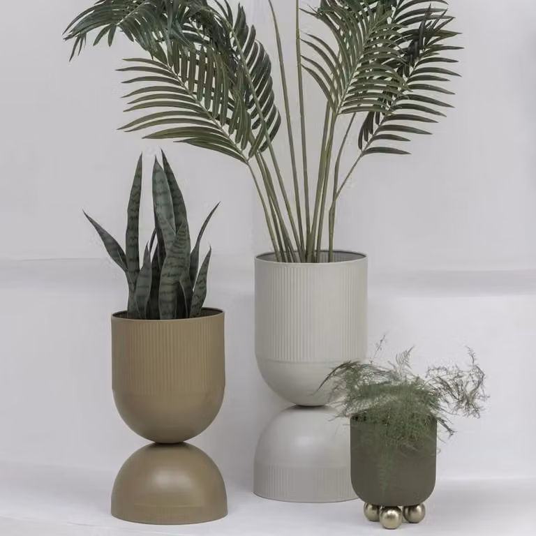 Present Time Moderne Ronde Tafelplantenpot van Metaal - Grijs - B: 25,5 cm, D: 25,5 cm, H: 45,0 cm