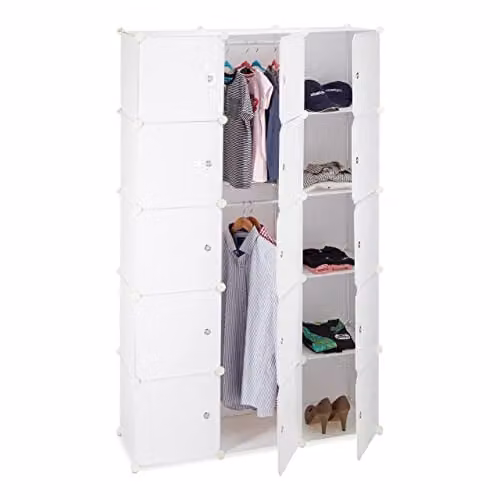Relaxdays Modern Kledingkast met Deurtjes, Wit, B/D/H: 110 x 37 x 181 cm