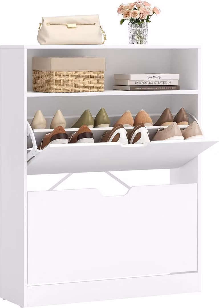 VASAGLE schoenenkast met 2 kleppen en open vak, wit, B: 102 cm, H: 80 cm