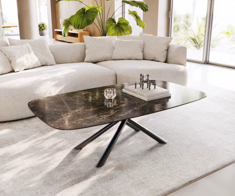DELIFE Salontafel Edge Emperador Extra Lucidato donkerbruin met zwart metalen onderstel B: 140 cm, D: 80 cm, H: 41 cm