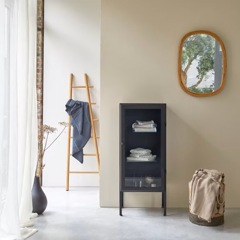 Tikamoon Industrial Kast met Glazen Deuren - Zwart - Metaal en Glas