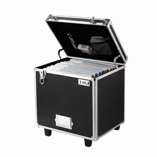 VEVOR Documentenbox met wielen, zwarte mobiele aktetas met telescopisch handvat en slot, B/D/H: 39,6 x 32 x 38,1 cm