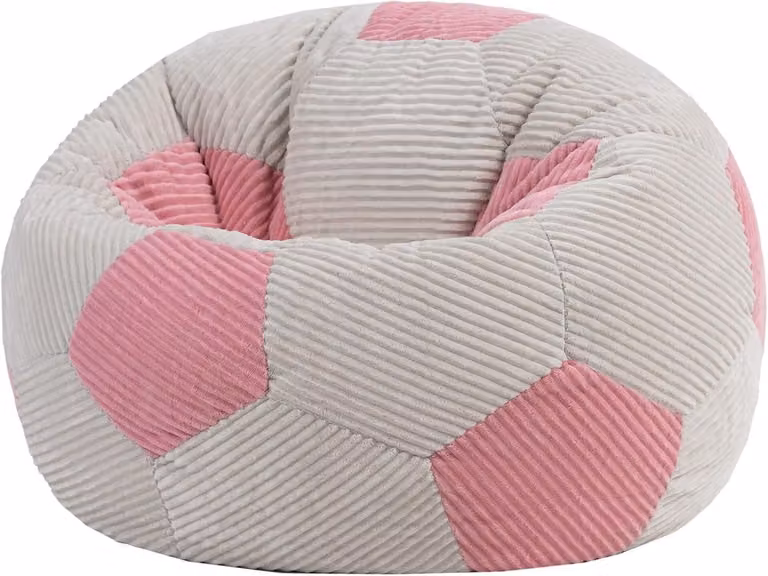 Roze Voetbal Zitzak Kinderfauteuil van Zachte Corduroy Stof - B/D/H: 76 x 76 x 48 cm