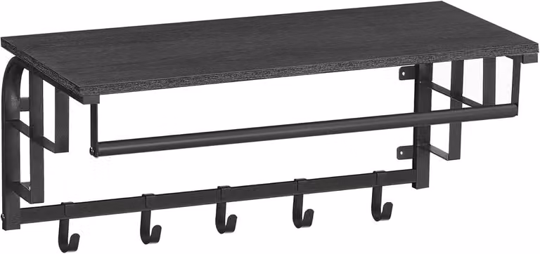 Zwarte wandkapstok met hoedenplank voor de hal, slaapkamer of werkkamer