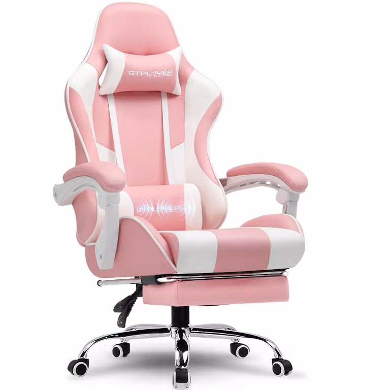 GTPLAYER Ergonomische Gaming Stoel met Lendensteunmassage, Voetsteun en Hoofdsteun
