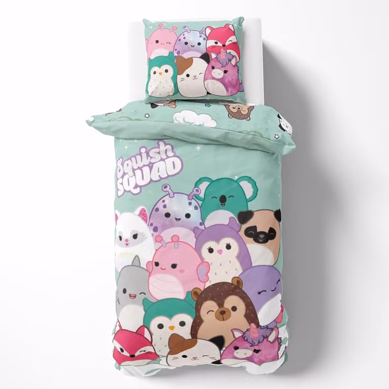 Squishmallows Dekbedovertrek Set voor Kinderen, Katoen, 135 x 200 cm met Kussensloop 80 x 80 cm