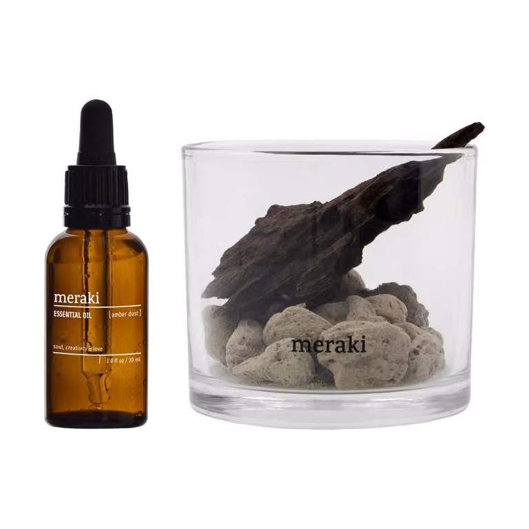 Meraki Geurverspreider met Lavasteen en Hout inclusief Amber Dust Olie, Zwart