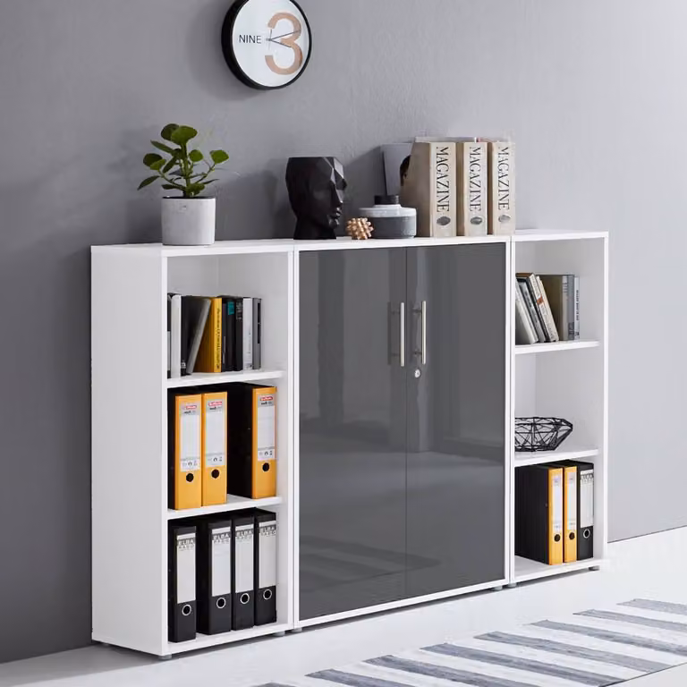 home24 Dossierkast 3-delig wit en hoogglans antraciet Breedte: 114 cm