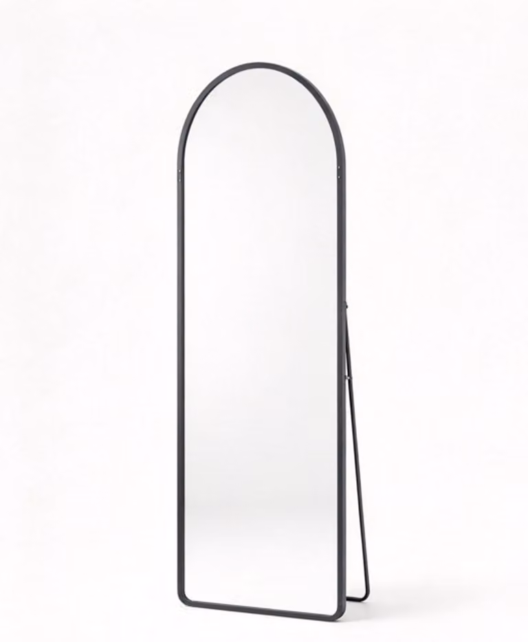 Staande Spiegel Mat Zwart, Boogvormige Volledige Lengte Passpiegel met Aluminium Frame, Breedte: 50 cm, Hoogte: 160 cm