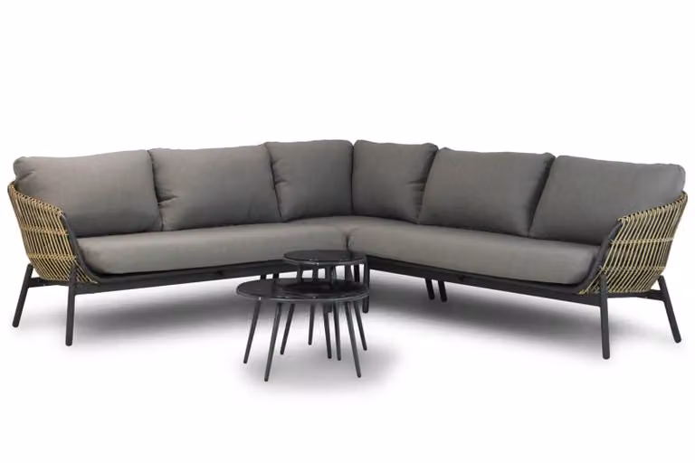Coco Nathan/Enchante 5-delige hoek loungeset met aluminium frame en grijze kussens