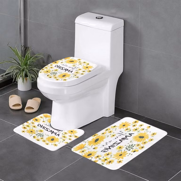 3-delige badkamerset van zachte polyester stof in wit, 40 x 60 cm
