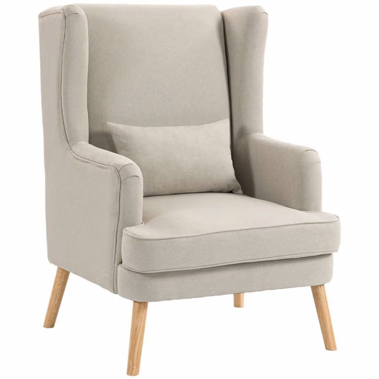 HOMCOM Accentstoel in linnenlook met hoge rugleuning en lendenkussen, beige