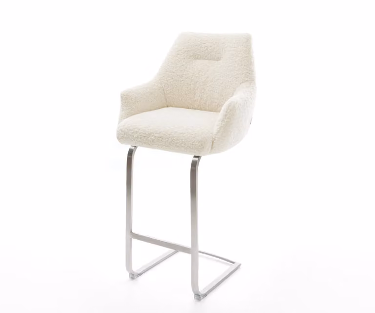 DELIFE Barstoel Alja-Flex met armleuningen, Beige Teddystof en Zilverkleurig Vrijkantelframe