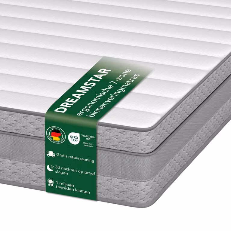 DREAMSTAR 7-zone pocketveringmatras met randversteviging, medium stevigheid, 90 x 200 x 21 cm