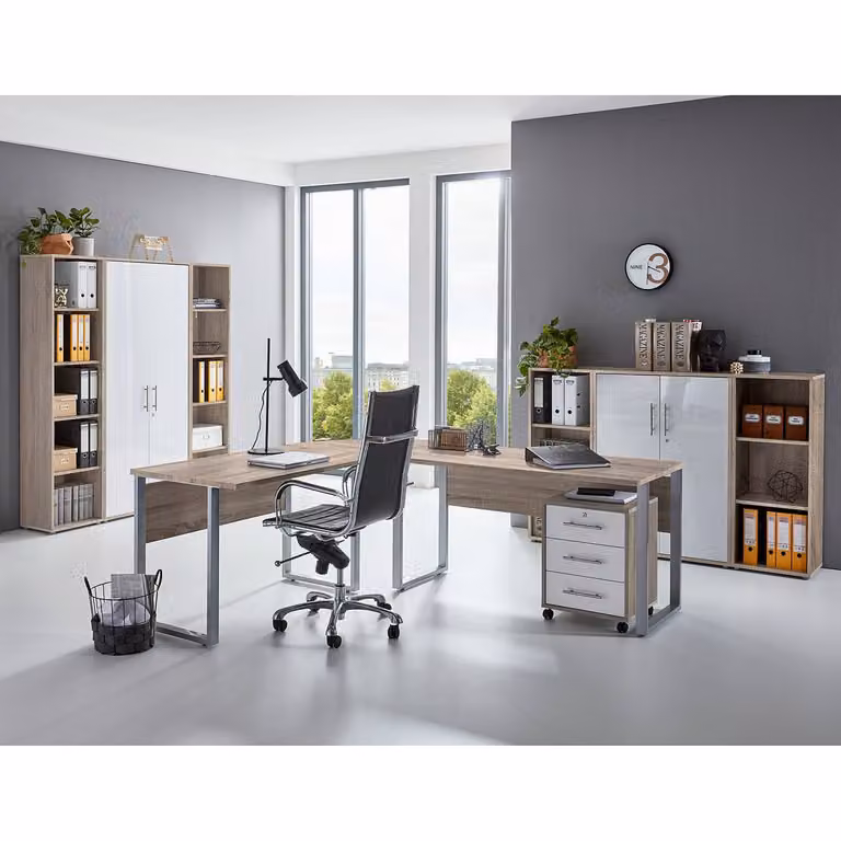 home24 Bureauset VIII 8-delig bruin/Sonoma eikenhouten look/wit
