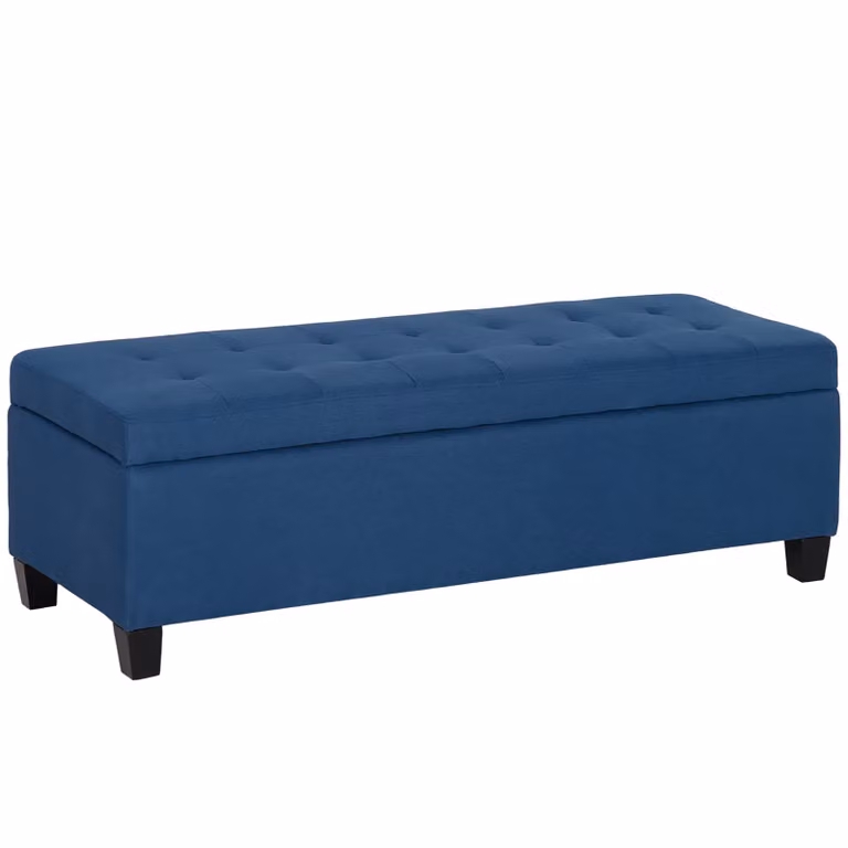 HOMCOM Poefbank met opbergruimte en knoopdetails, Blauw, B: 125,1 cm, D: 48,9 cm, H: 41,3 cm