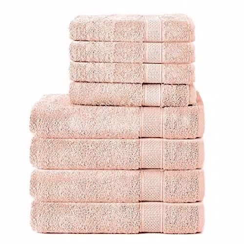 Komfortec Handdoekenset van 8 stuks - 4x Handdoek 50x100 cm en 4x Badhanddoek 70x140 cm - 100% Katoen - Bloesemroze