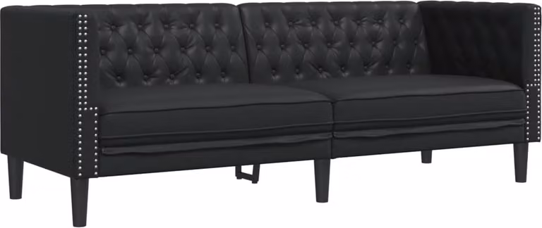 vidaXL Driezitsbank Chesterfield-stijl zwart kunstleer
