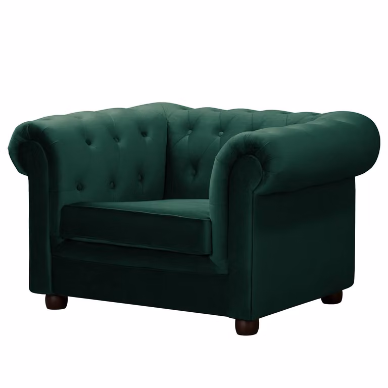 home24 Fauteuil Upperclass Ravi groen velours B: 122 cm, D: 74 cm, H: 94 cm