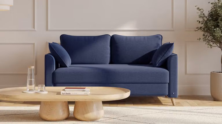 BRUNO slaapbank Flow blauw met massief hout en pocketvering 140 cm