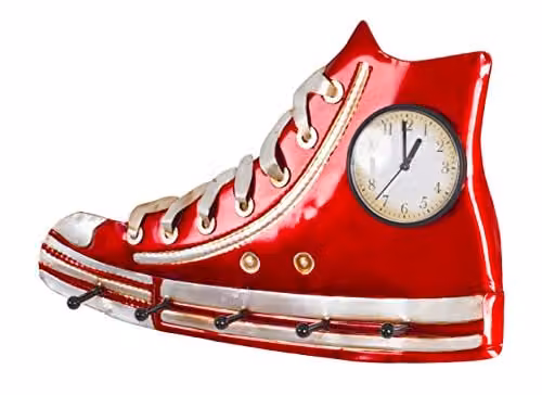 HAKU Wandkapstok Metaal met 5 Haken en Klok, Rood/Wit, B: 50 cm, H: 31 cm, D: 6 cm
