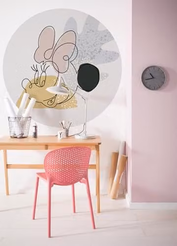 Komar Disney Minnie Line Art ronde zelfklevende vlies-fotobehang wandsticker voor de kinderkamer, meerkleurig, Ø 125 cm