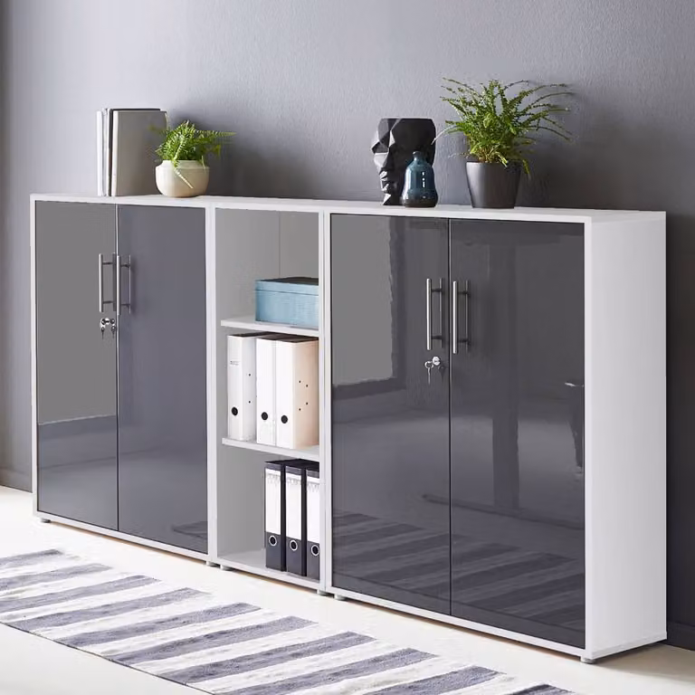 home24 Kastenset 3-delig wit en antraciet hoogglans Breedte: 114 cm