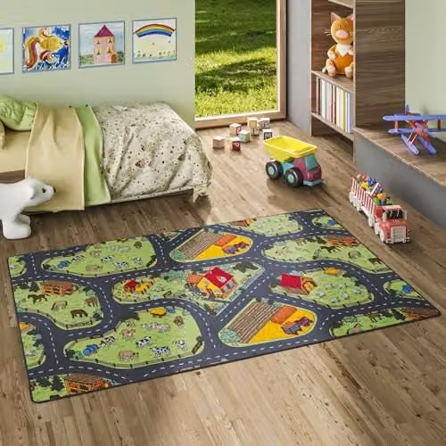 Snapstyle Vloerkleed Kinderen Boerderij Thema Groen Polypropyleen