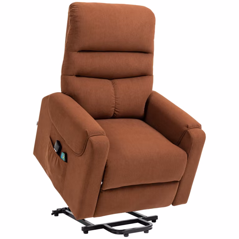 HOMCOM Elektrische massagestoel met opstahulp en lendenverwarming, 8 massagepunten, bruin, B: 83 cm, D: 93 cm, H: 110 cm
