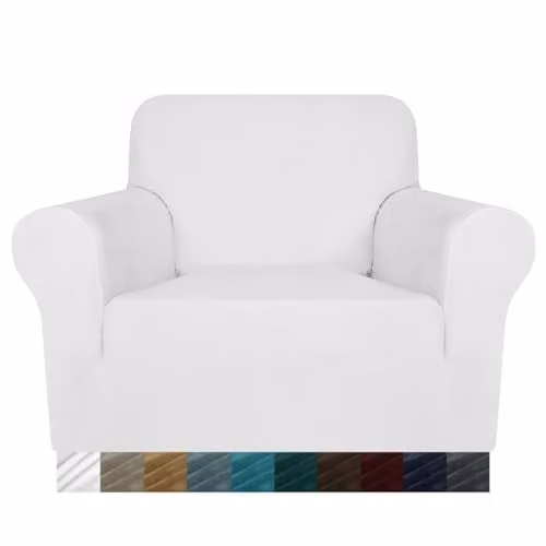 MAXIJIN Fluwelen Stoelhoes voor 1-zits Fauteuil, Rekbaar en Antislip, Wit