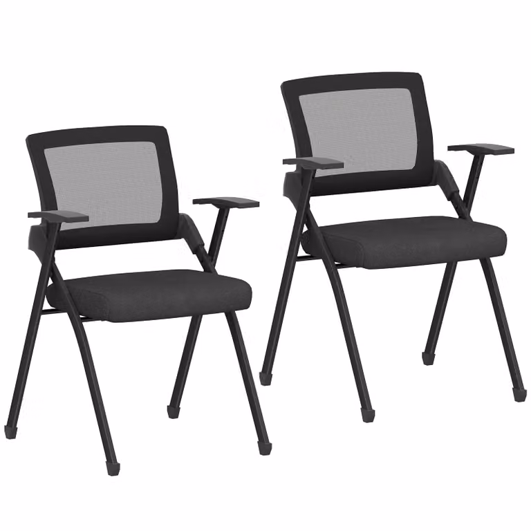 HOMCOM Set van 2 inklapbare klapstoelen met mesh-rugleuning en stalen frame, zwart