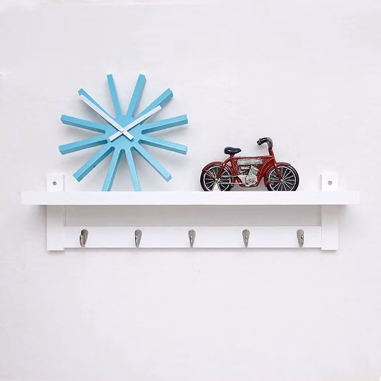 Wandkapstok met plank en haken in wit bamboe ontwerp, Lengte: 74 cm