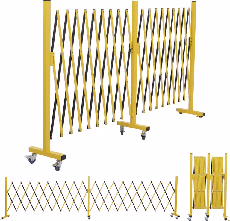 Mendler Aluminium afsluithek HWC-B34 schaarhek met rollen uitschuifbaar geel-zwart B/D/H: 110 x 60 x 500 cm