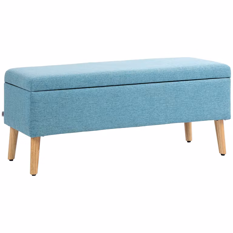 HOMCOM Opbergbank in blauwe linnen-look, B: 110 cm, D: 39 cm, H: 45 cm