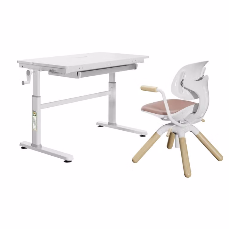 PonteSino Kinderbureau-set met verstelbaar en kantelbaar bureaublad en kinderstoel, Wit/Roze, B/D/H: 100 x 76 x 40 cm