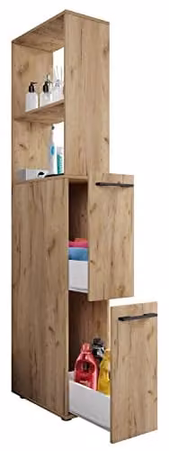 VCM Sadilo Badkamermeubel met deuren en lades, Eikenhout look, Bruin, B: 25 cm, D: 50 cm, H: 183 cm