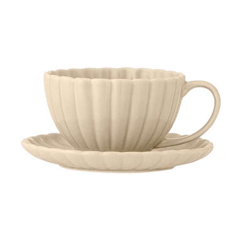 Bloomingville Latina set van 6 kopjes met schotels beige, 22 cl