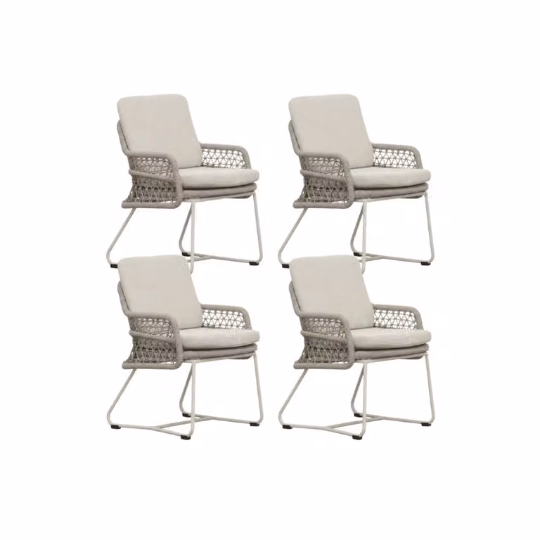 Gianna dining tuinstoel set van 4 met touw en aluminium in Almond Beige