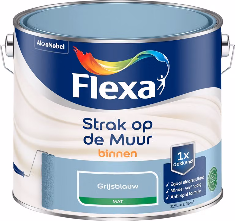 Flexa Strak Op De Muur Binnen Mat - Grijsblauw - 2,5 l