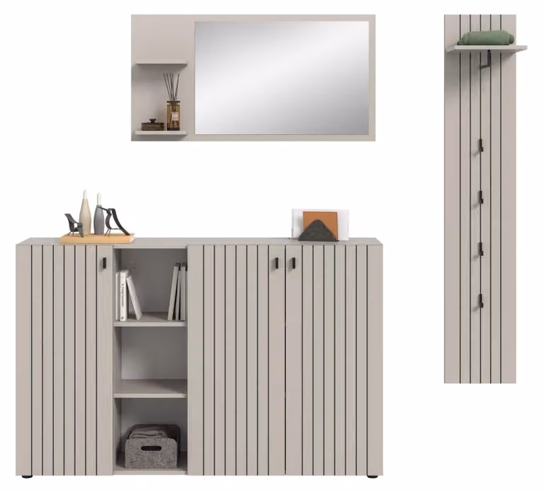 home24 Halmeubelset Station 3-delig combi C beige, Breedte: 201 cm, Hoogte: 192 cm, Diepte: 37 cm