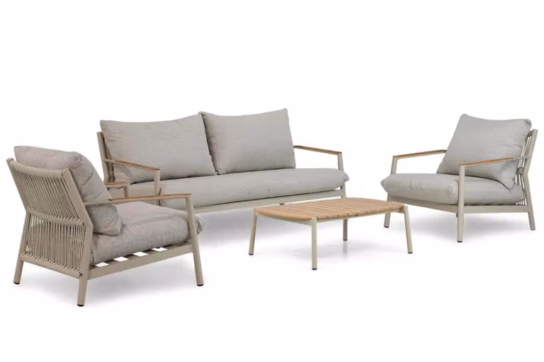 Coco Sevilla 4-delige loungeset met aluminium, teak en grijze kussens